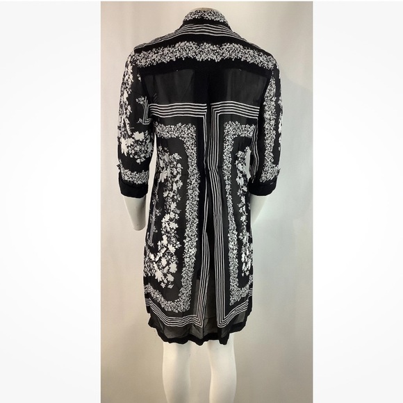 John Mark Sz S 100% Viscose Floral Button Shirt Dress Black White Semi Sheer - Picture 4 of 5